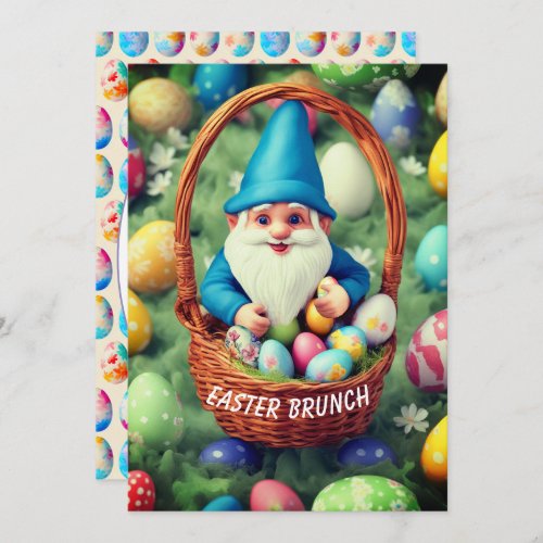 Charming Gnome Egg Basket Easter Brunch Invitation
