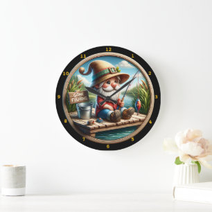 Charming Gnome Fishing Pond Large Clock