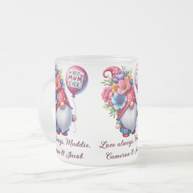Charming Gnome Magic Personalized Mother's Day Frosted Glass Coffee Mug (Front Left)