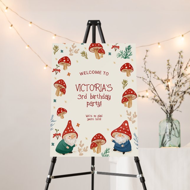 Charming Gnome Wild Mushrooms Welcome Sign  (In Situ (Stand))