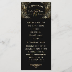 Charming Gold Art Deco Peacocks Wedding Program