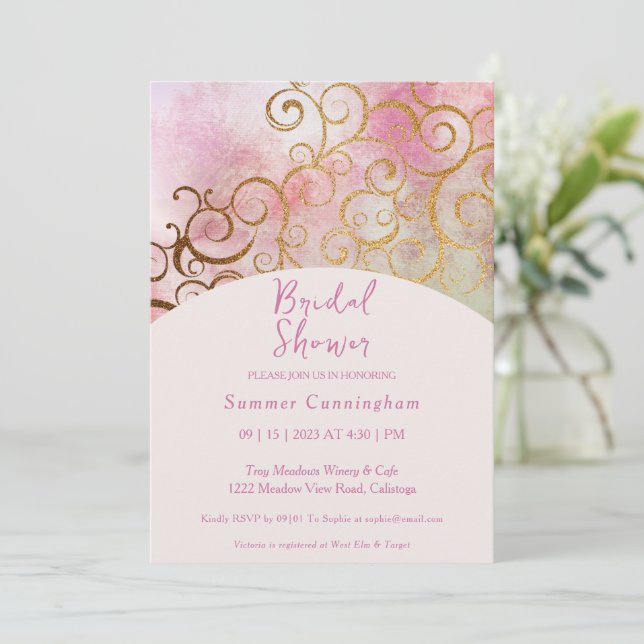 Charming Gold Botanical Bridal Shower Invitation (Standing Front)