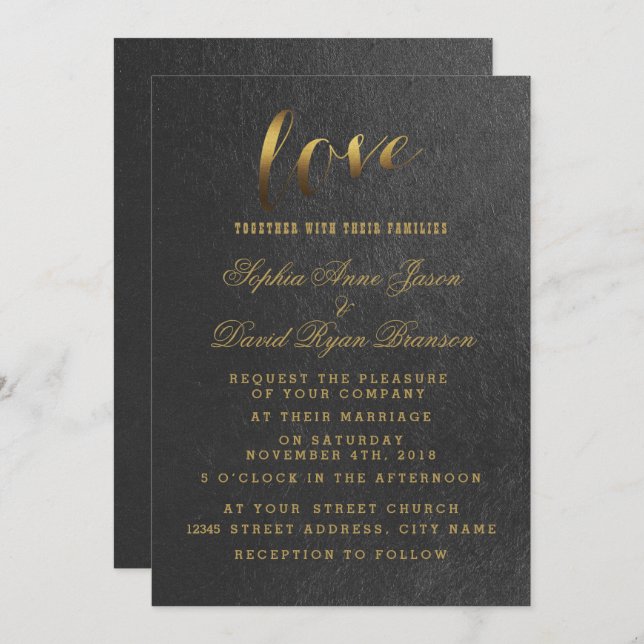 Charming Gold Foil Black Wedding Invitation (Front/Back)