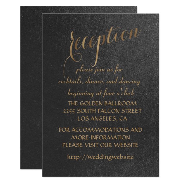 Charming Gold Foil Black Wedding Reception Card