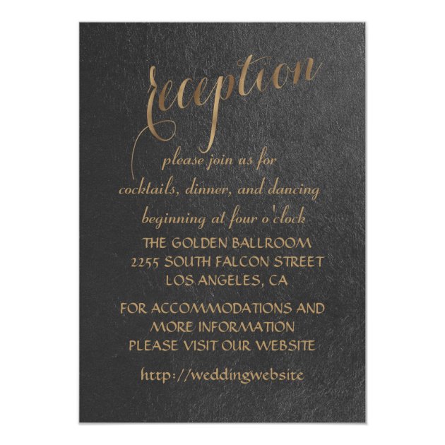 Charming Gold Foil Black Wedding Reception Card