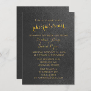 Charming Gold Foil Black Wedding Rehearsal Dinner Invitation