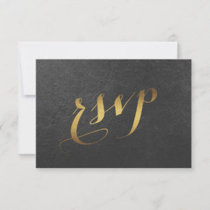 Charming Gold Foil Black Wedding RSVP Card
