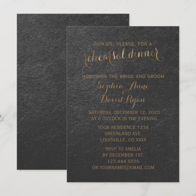 Charming Gold Foil Grey Wedding Rehearsal Dinner Invitation (Front/Back)