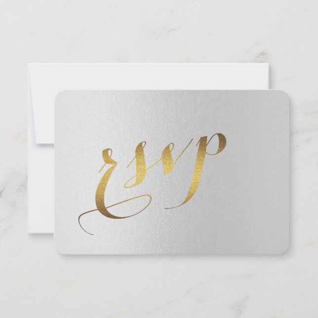 Charming Gold Foil Grey Wedding RSVP Card (Front)