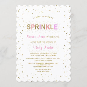 Charming Gold Glitter SPRINKLE Girl Baby Shower Invitation