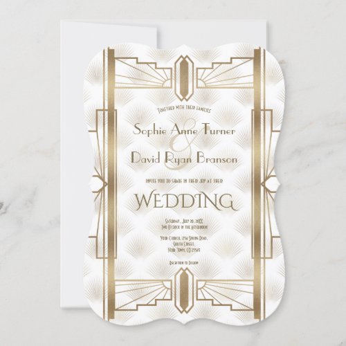 Charming Gold Great Gatsby Art Deco 1920s Wedding Invitation