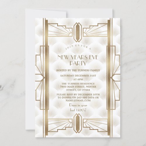 Charming Gold Great Gatsby Art Deco New Year Party Invitation