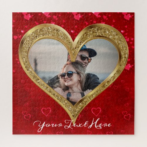 Charming Gold Heart on Red Jigsaw Puzzle