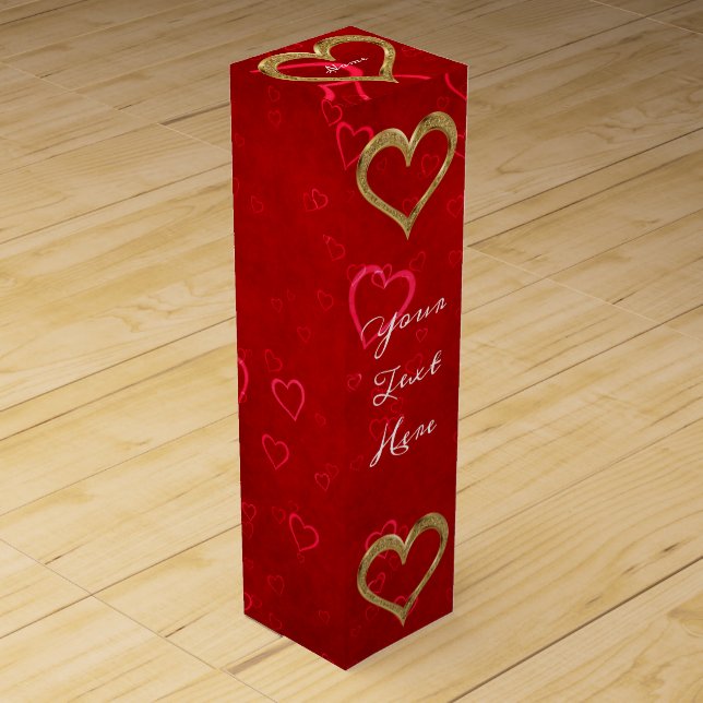 Charming Gold Heart on Red Wine Box (Front)