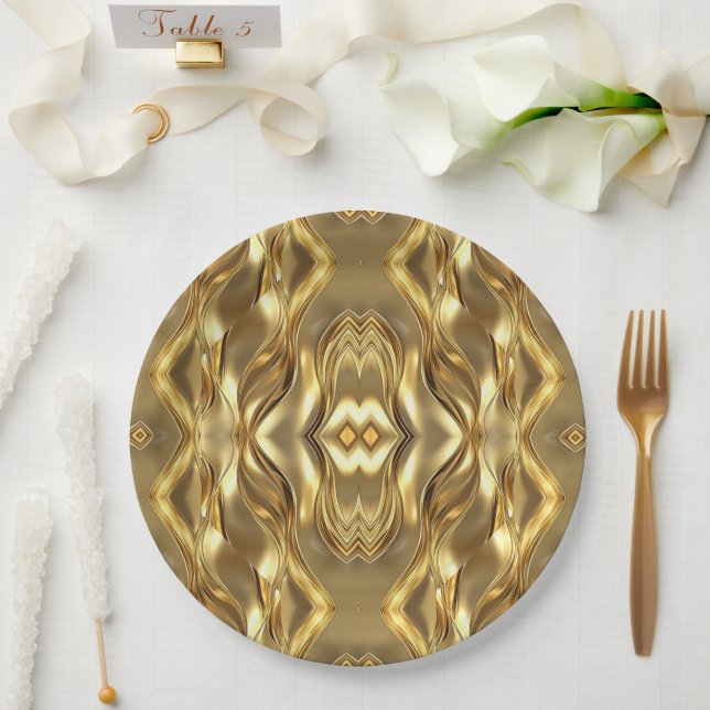 Charming golden-colored pattern  paper plates (Wedding)
