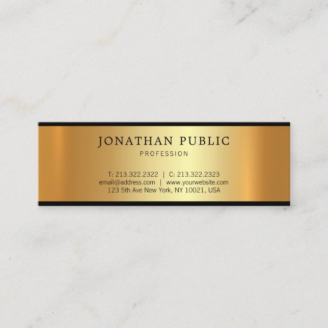 Charming Golden Design Modern Glamorous Plain Mini Business Card (Front)