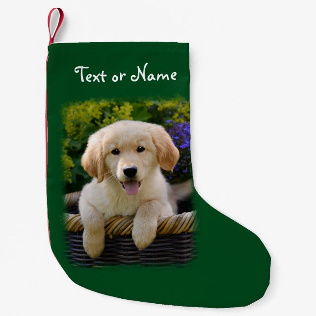 Charming Goldie Retriever Dog Puppy Personalized Small Christmas Stocking (Front)