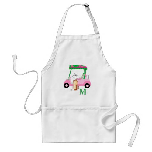 Charming Golf Cart Pink Clubs Monogram    Adult Apron