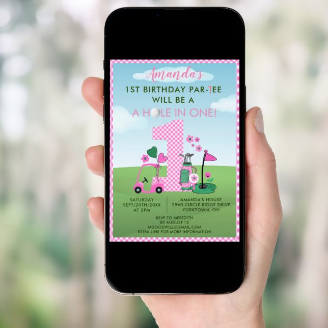 Charming Golf Pink Girl 1st Birthday Par-Tee Invitation (Front Digital)