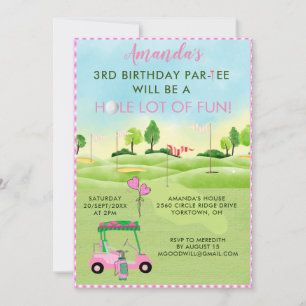 Charming Golf Pink Girl 3rd Birthday Par-Tee Invitation