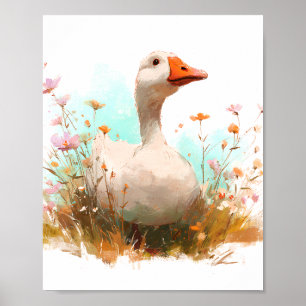 Charming Goose in Wildflowers – Watercolor Farm An Poster