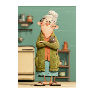 Charming Grandma and Her Cat Acrylic Print