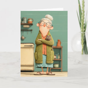 Charming Grandma and Her Cat Card