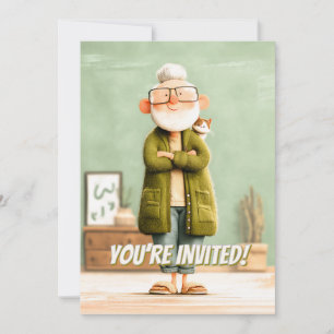 Charming Grandpa and His Cat Invitation
