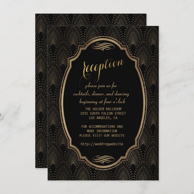 Charming Great Gatsby Art Deco Wedding Reception Invitation (Front/Back)