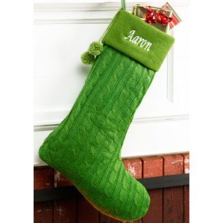Charming Green Cable-Knit Christmas Stocking