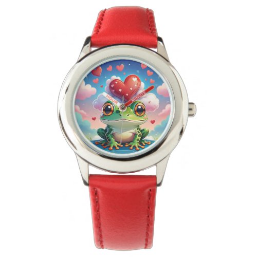 Charming Green Frog with Hearts Watch