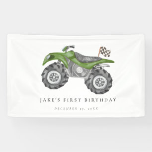Charming Green Quad Bike Birthday  Banner