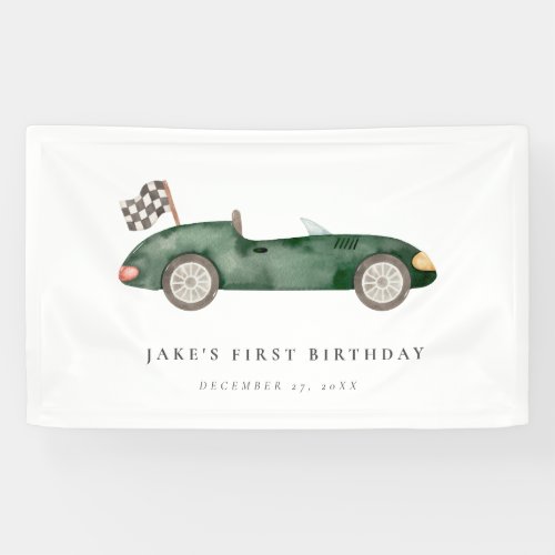 Charming Green Race Car Banner