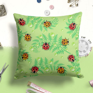 Charming Green Raindrop Ladybug Pillow