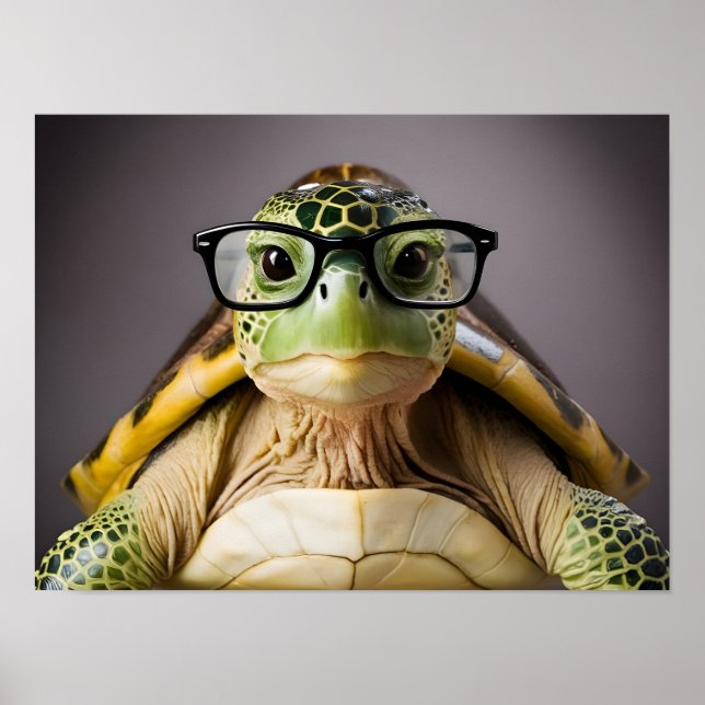 Charming Green Turtle with Glasses Poster (Front)