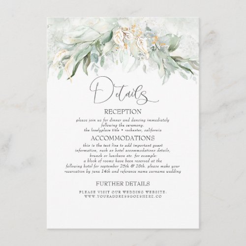 Charming Greenery Wedding Information Enclosure Card