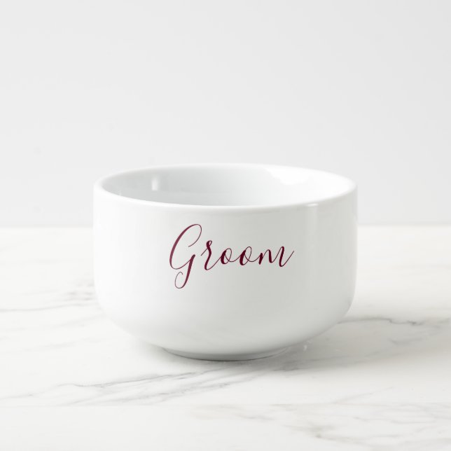 Charming Groom White and Burgundy Soup Mug (Front)