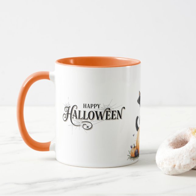 Charming Halloween Party Witch, Pumpkins and Spook Mug (With Donut)