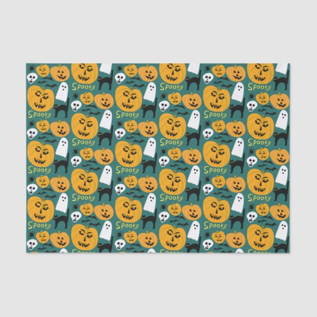 Charming Halloween Pumpkins Spooky Ghost Tissue Paper (Front)