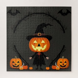 Charming Halloween Scene With Pumpkin Jigsaw Puzzle