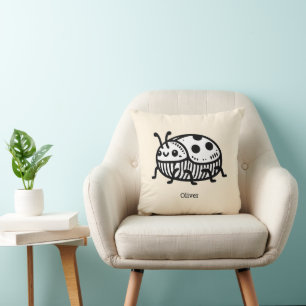 Charming Hand-Drawn Beetle Illustration Throw Pillow