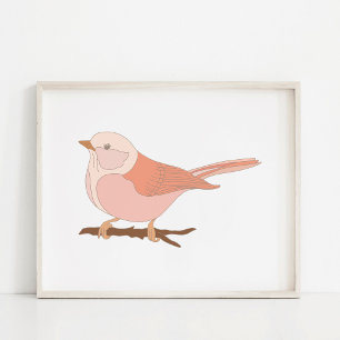 Charming Hand-Drawn Bird Art Poster