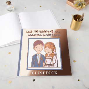 Charming Hand-drawn Cartoon Wedding Rose Gold Foil Guest Book