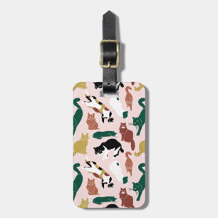 Charming hand-drawn cats on pink background luggage tag