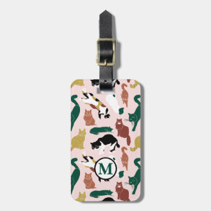 Charming hand-drawn cats on pink background luggage tag