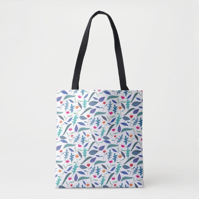 Charming Hand-Drawn Flower Pattern Tote Bag (Front)