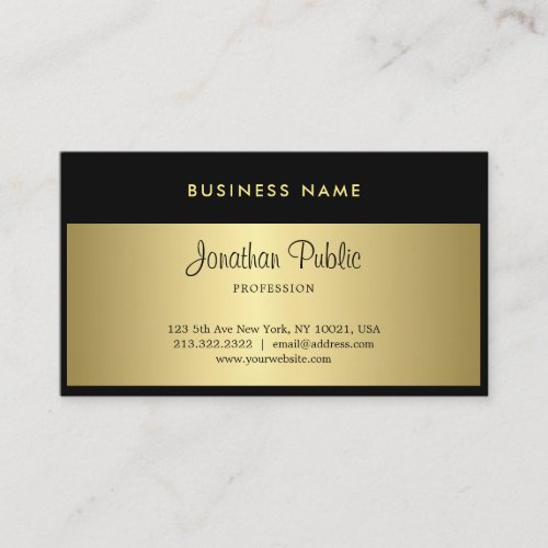 Charming Handwritten Script Black And Gold Luxury Business Card