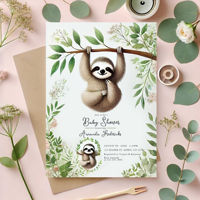 Charming Hanging Sloth Baby Shower Invitation (Charming Hanging Sloth Baby Shower Invitation)