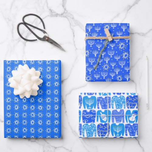 Charming Hanukkah Patterns Stars Sweaters Menorahs Wrapping Paper Sheets