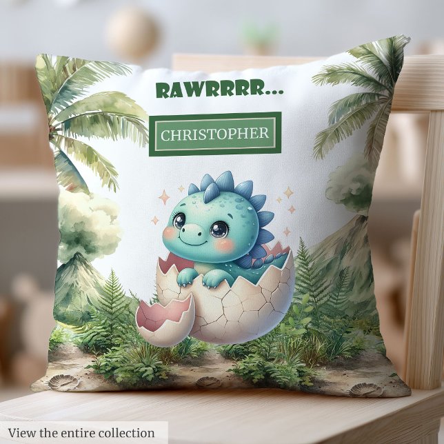Charming Hatching Soon Baby Dinosaur Nursery  Throw Pillow (Charming Hatching Soon Baby Dinosaur Nursery Throw Pillow)